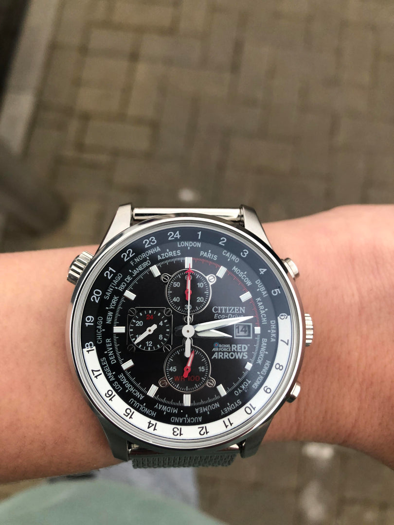 Citizen CA0080-71E Red Arrows Chronograph Stainless Steel Mesh Bracelet Eco Drive Men’s Watch