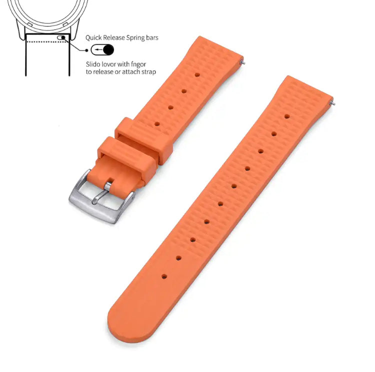 Premium Grade Fluoro Vulcanized Waffle Type Watch Rubber Strap 18mm,20mm & 22mm Quick Release FKM Diver’s Watch Replacement Strap