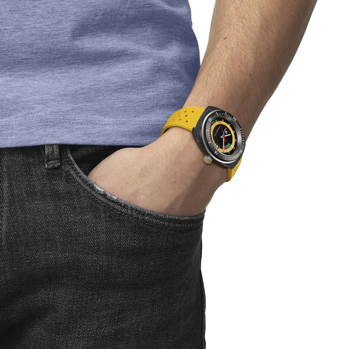 Tissot T1454079705700 Sideral S Powermatic 80 41mm Black Dial Yellow Rubber Strap Men's Watch