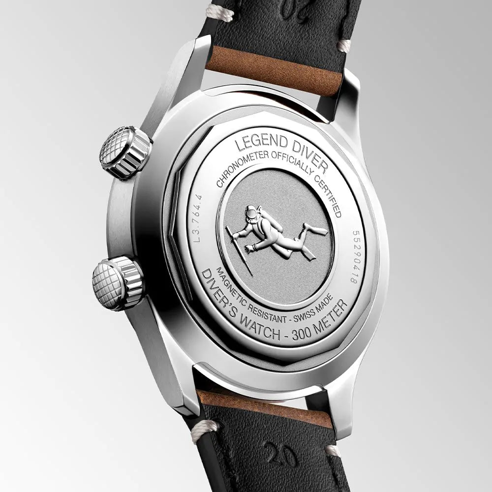 LONGINES L37644500 Legend Diver 39mm Black Dial Brown Leather Strap Men's Watch
