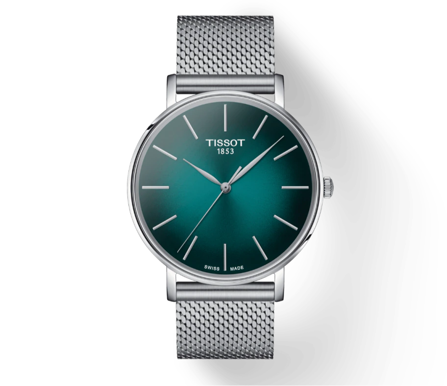 Tissot Everytime T1434101109100 Swiss Made Teal Dial Steel Mesh Bracelet Men's Watch
