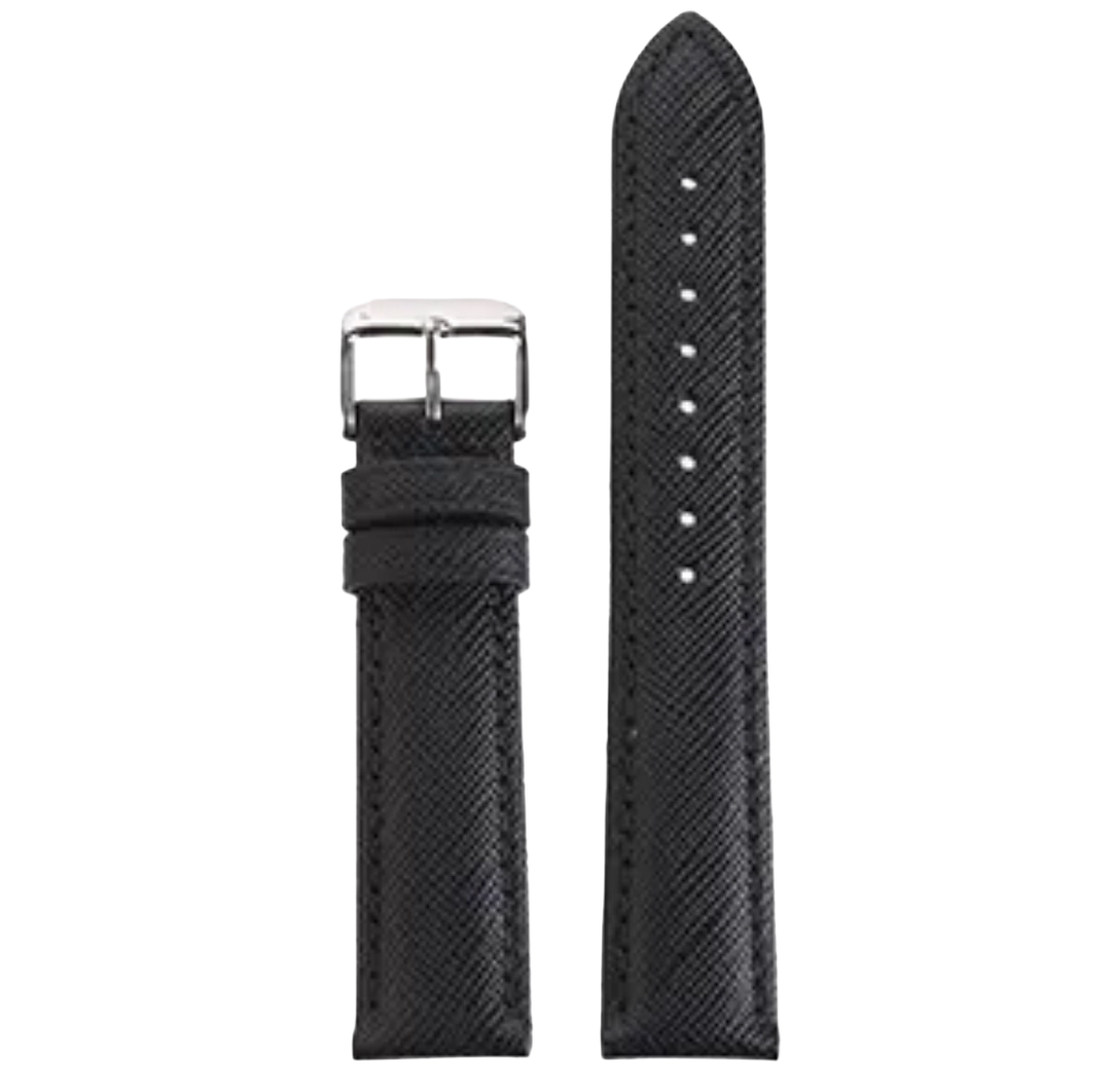 22mm Black Genuine Leather Checkered Cross Pattern Replacement Watch Strap for Fossil, Seiko, Citizen, Casio, etc