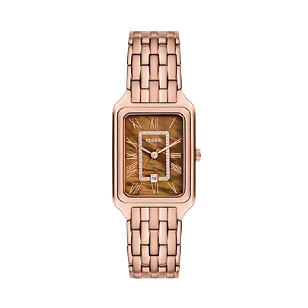 Fossil ES5323 Raquel 26mm Brown Mother of Pearl Dial Rose Gold Tone Stainless Steel Bracelet Women's Watch