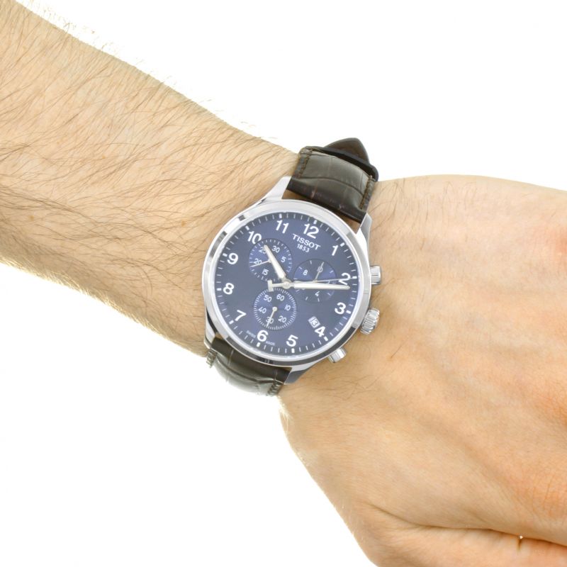 Tissot T1166171604700 Chrono XL Chronograph Blue Dial Brown Leather Strap Men's Watch