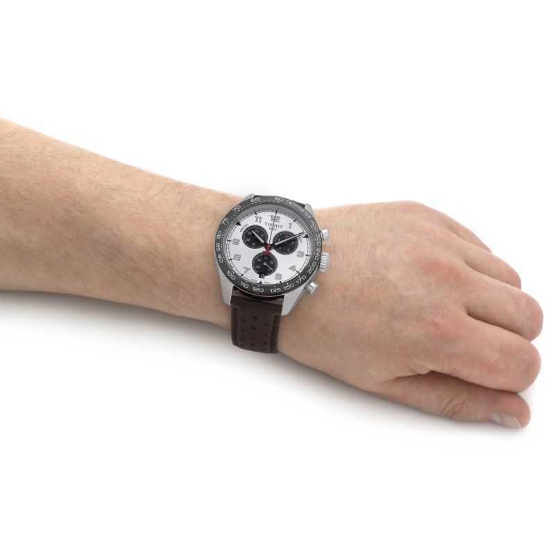 Tissot T1316171603200 PRS 516 Chronograph Silver Dial Brown Leather Strap Men's Watch