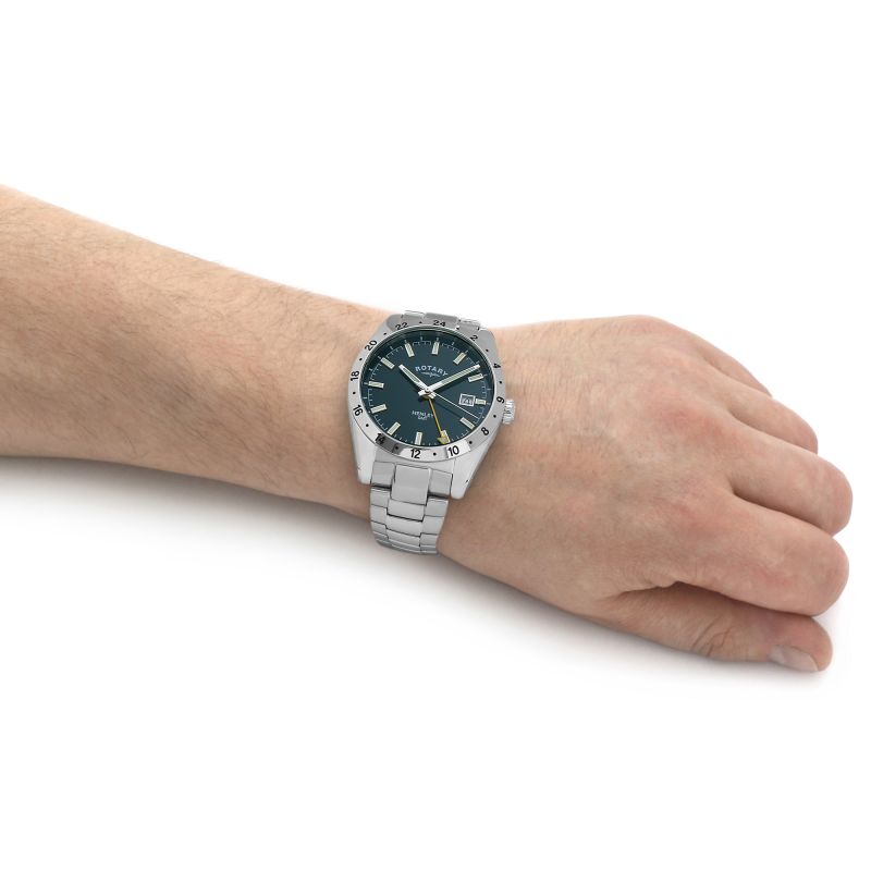 Rotary GB05176/24 EX-DISPLAY Henley GMT Green Dial Stainless Steel Bracelet Men's Watch