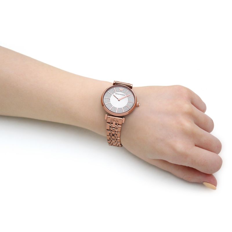 Emporio Armani AR11446 Silver Crystal Set Dial Rose Gold Stainless Steel Bracelet Women's Watch
