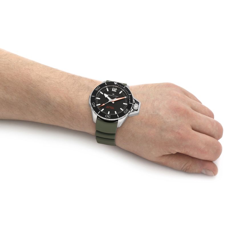 Hamilton H77825331 Khaki Navy Frogman Auto Green Rubber Strap Men's Watch