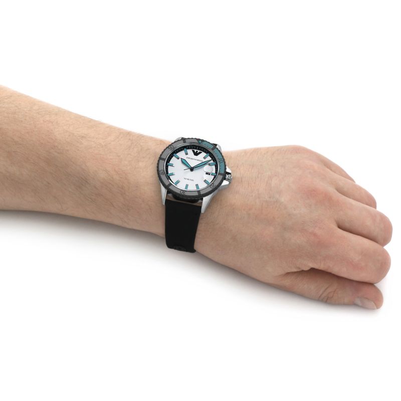 Emporio Armani AR11465 Silver Dial Black Fabric Strap Men's Watch