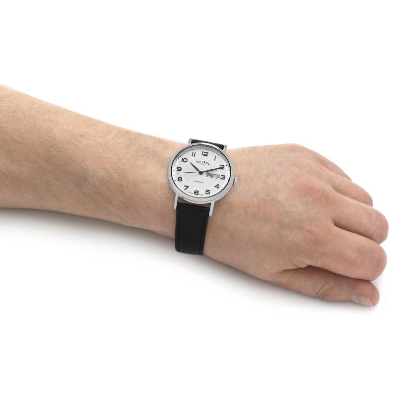 Rotary GS05420/22 Windsor Silver Dial Black Leather Strap Men's Watch
