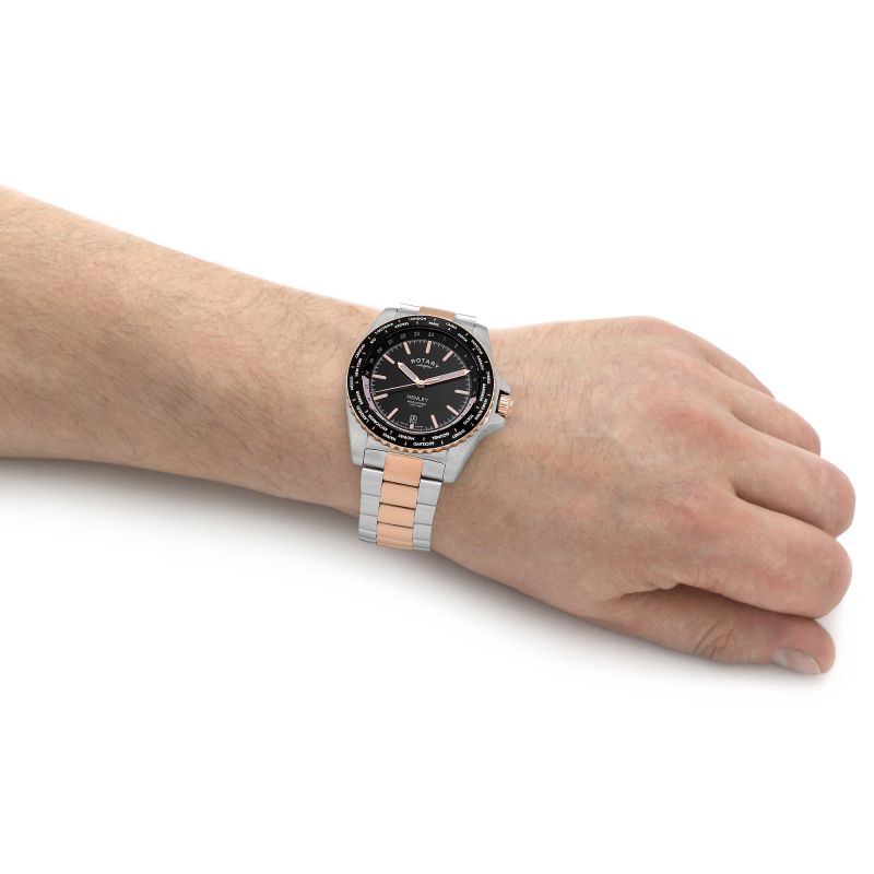 Rotary GB05372/04 Henley World Time Black Dial Two Tone Bracelet Men's Watch