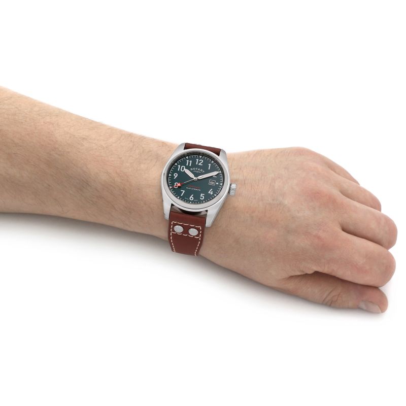 Rotary GS05470/73 Commando Green Dial Brown Leather Strap Men's Watch