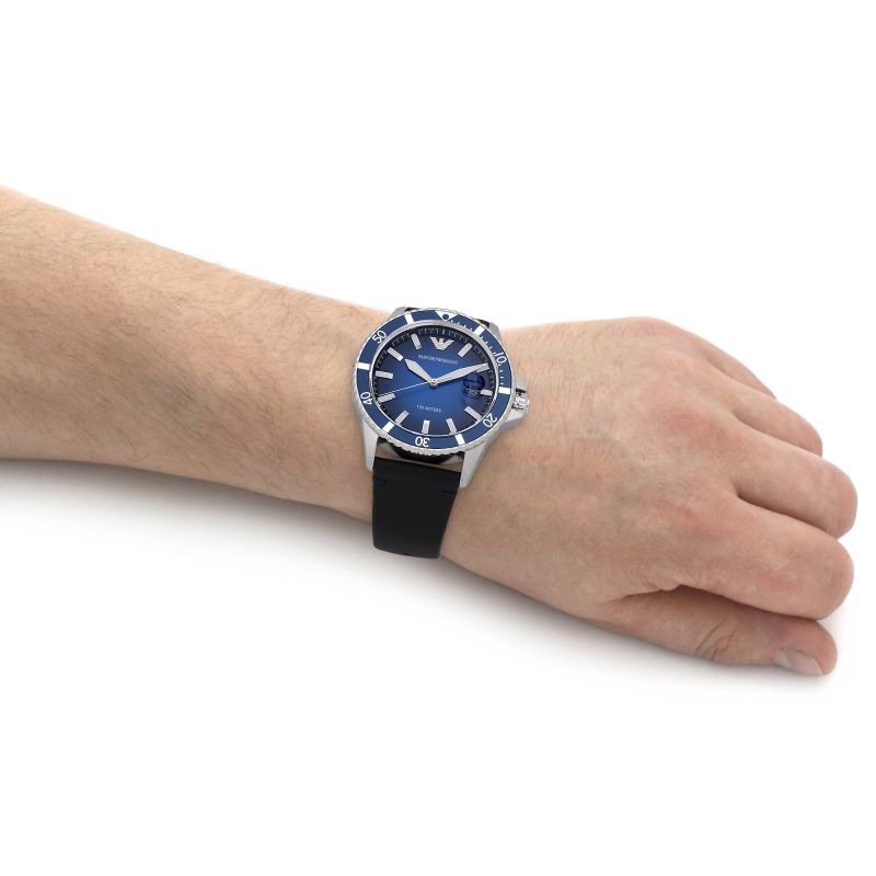 Emporio Armani AR11516 Blue Dial Black Leather Strap Men's Watch