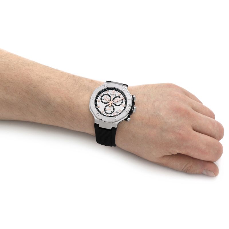 Tissot T1414171701100 T-Race Chronograph White Chrono Dial Black Silicone Strap Men's Watch