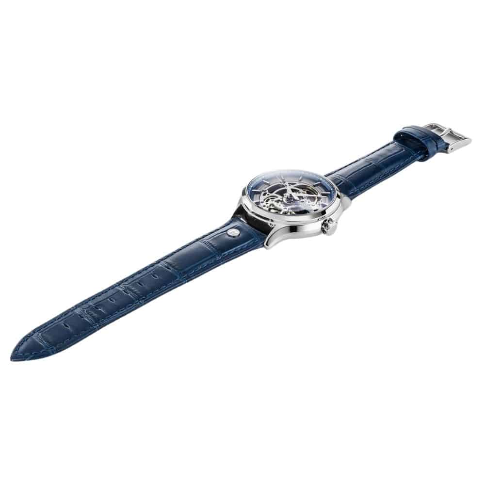 Roamer 101984 41 45 05 Competence Skeleton IV 43mm Silver Skeleton Dial Blue Leather Strap Men's Watch