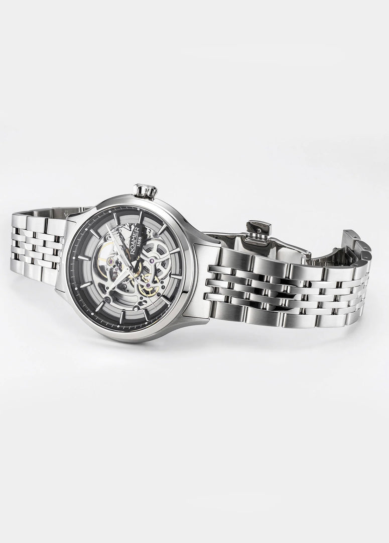 Roamer 101984 41 45 10 Competence Skeleton IV 43mm Silver Skeleton Dial Stainless Steel Bracelet Men's Watch