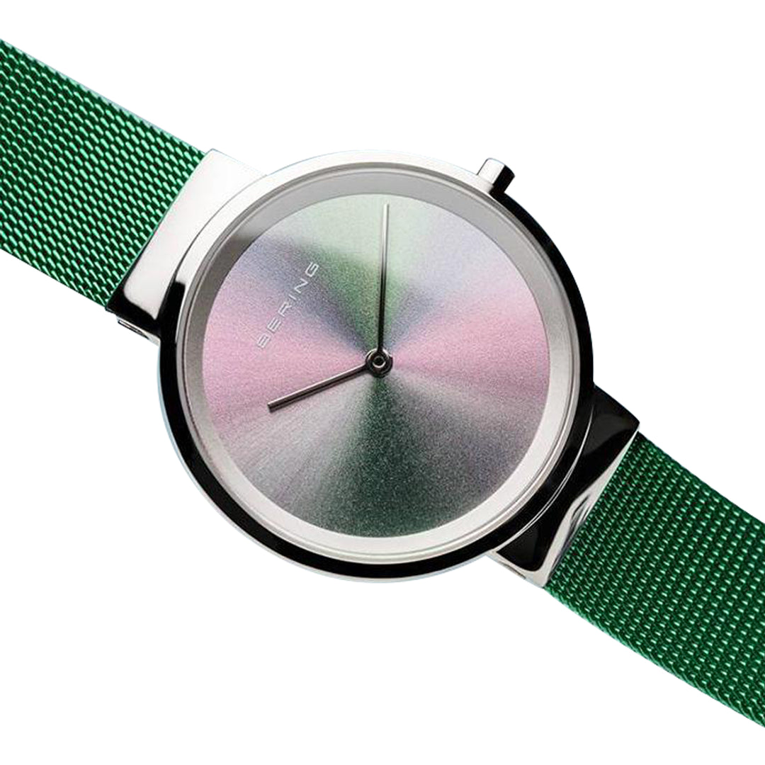 Bering 10X31-ANNIVERSARY1 Polished Silver Green Mesh Bracelet Women’s Watch