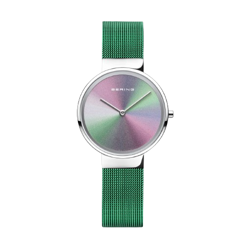 Bering 10X31-ANNIVERSARY1 Polished Silver Green Mesh Bracelet Women’s Watch