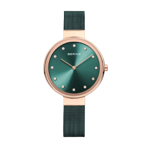 Bering 12034-868 Classic Green Dial Green PVD Steel Mesh Bracelet Women’s Watch