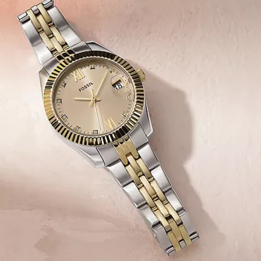 Fossil ES4949 Scarlette Mini Gold Dial Two Tone Stainless Steel Bracelet Women's Watch