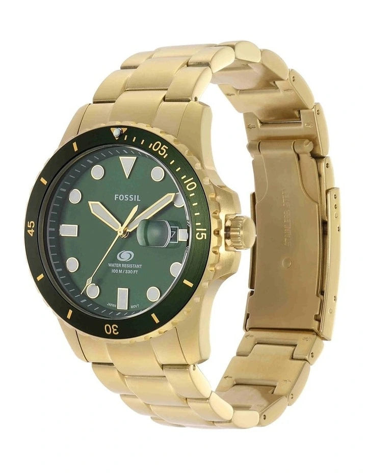 Fossil FS6030 Blue 42mm Green Dial Gold Tone Stainless Steel Bracelet Men's Watch