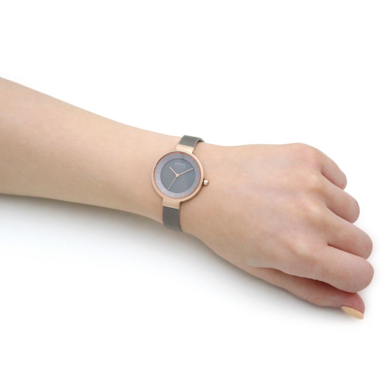 腕時計 Bering 14631-369 Solar Rose Gold Case Stainless Steel Mesh Strap