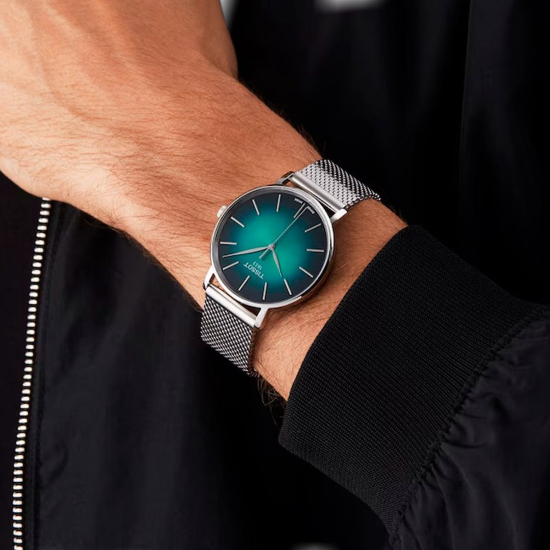 Tissot Everytime T1434101109100 Swiss Made Teal Dial Steel Mesh Bracelet Men's Watch