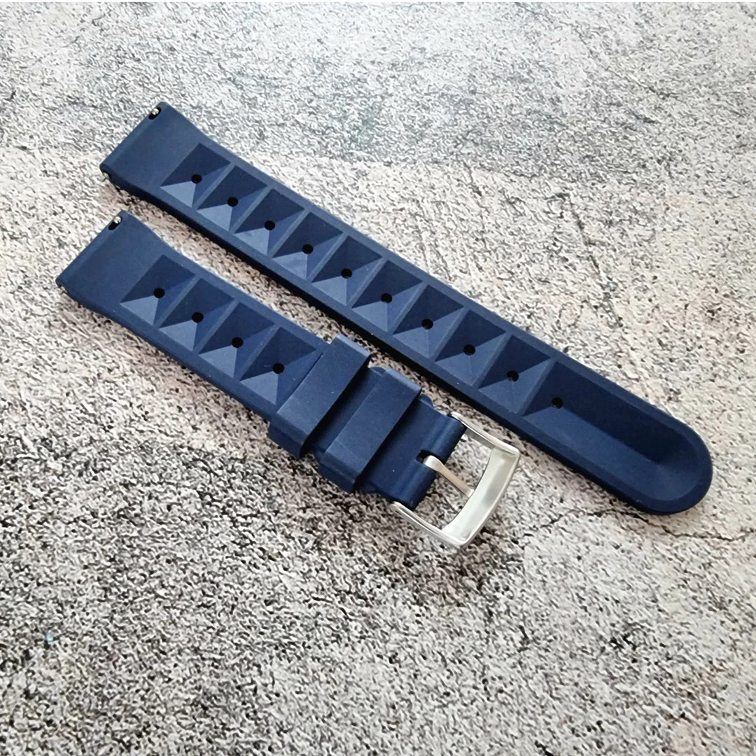 22mm Blue Premium Grade Fluoro Vulcanized Waffle Type Watch Rubber Strap Quick Release FKM Watch Band For Men’s Seiko and Other Diver’s Watch Replacement Strap