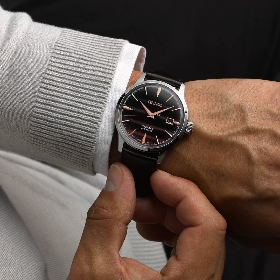 Seiko Presage Star Bar ‘Purple Sunset’ Cocktail Time Limited (9000 pieces Worldwide) Edition (40.5mm) Purple Dial / Brown Leather SRPK75J1 Men's Watch