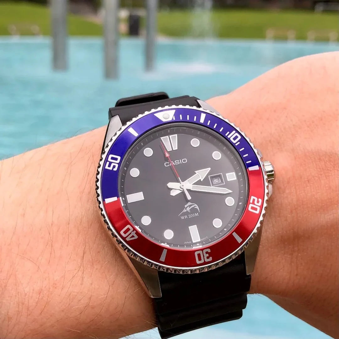 Casio Duro Marlin Diver MDV-106B-1A2 ‘Pepsi Bezel’ Rubber Strap Black Dial Men's Watch