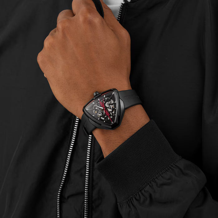 Hamilton H24535331 Ventura Elvis80 Skeleton Automatic 42.5mm Black Dial Black Rubber Strap Men's Watch