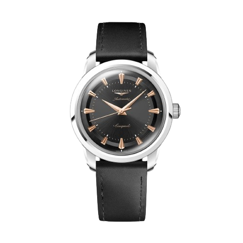LONGINES L16494522 Conquest Heritage Automatic 38mm Black Lacquered Dial Black Leather Men's Watch