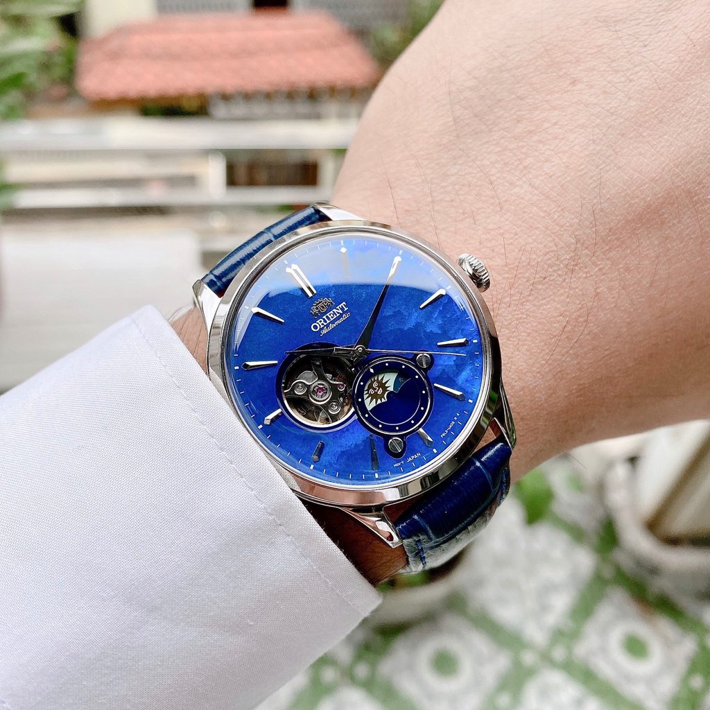 Orient RA-AS0103A10B Moonphase 42mm Automatic Leather Strap Men's Watch
