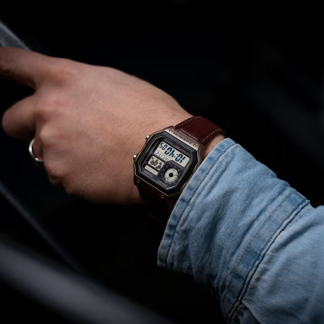 Casio ‘Royale’ AE-1200WHL-5AV Digital Multifunction World Timer Quartz Brown Leather Strap Men’s Watch
