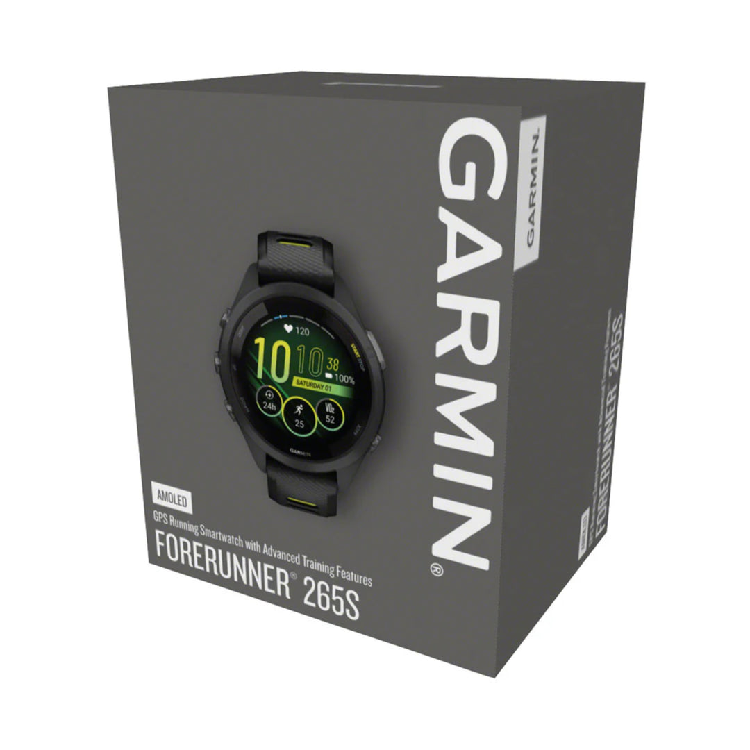 Garmin Forerunner® 265S 010-02810-13 Black Bezel and Case with Black/Amp Yellow Silicone Band
Women’s Watch