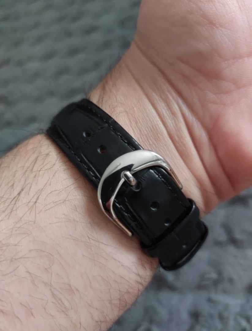 19mm Black Maikes Croc Style Genuine Leather Replacement watch strap for Seiko SNXS79, Seiko 5 etc