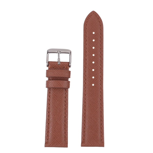 Saffiano Leather Checkered Cross Pattern 22mm Brown Replacement Watch Strap for Seiko, Citizen, Casio, etc