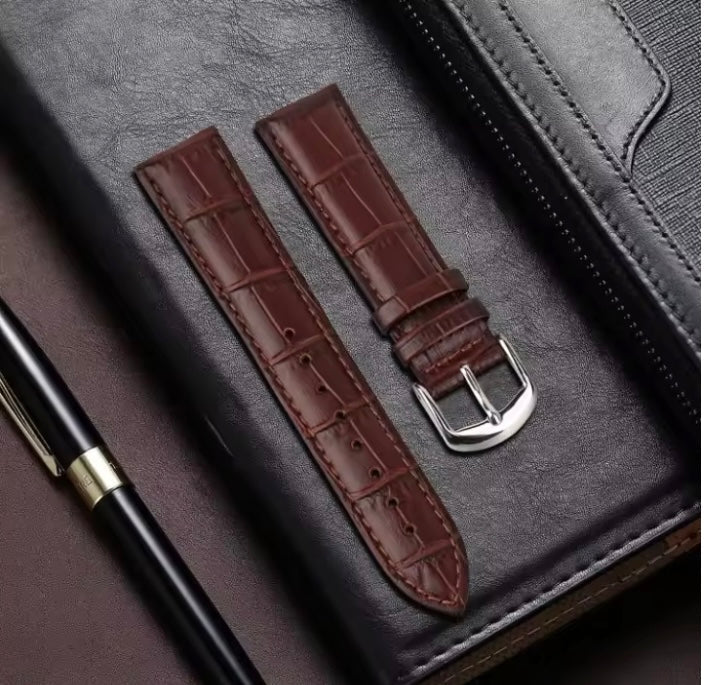 20mm Coffee/Dark Brown Maikes Croc Style Genuine Leather Replacement watch strap
