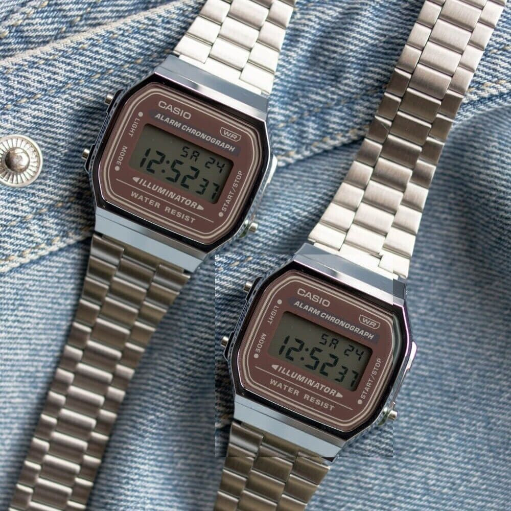 Casio A168WA-5AYES Vintage Digital Illuminator 36mm Brown Digital Dial Stainless Steel Men & Women Watches