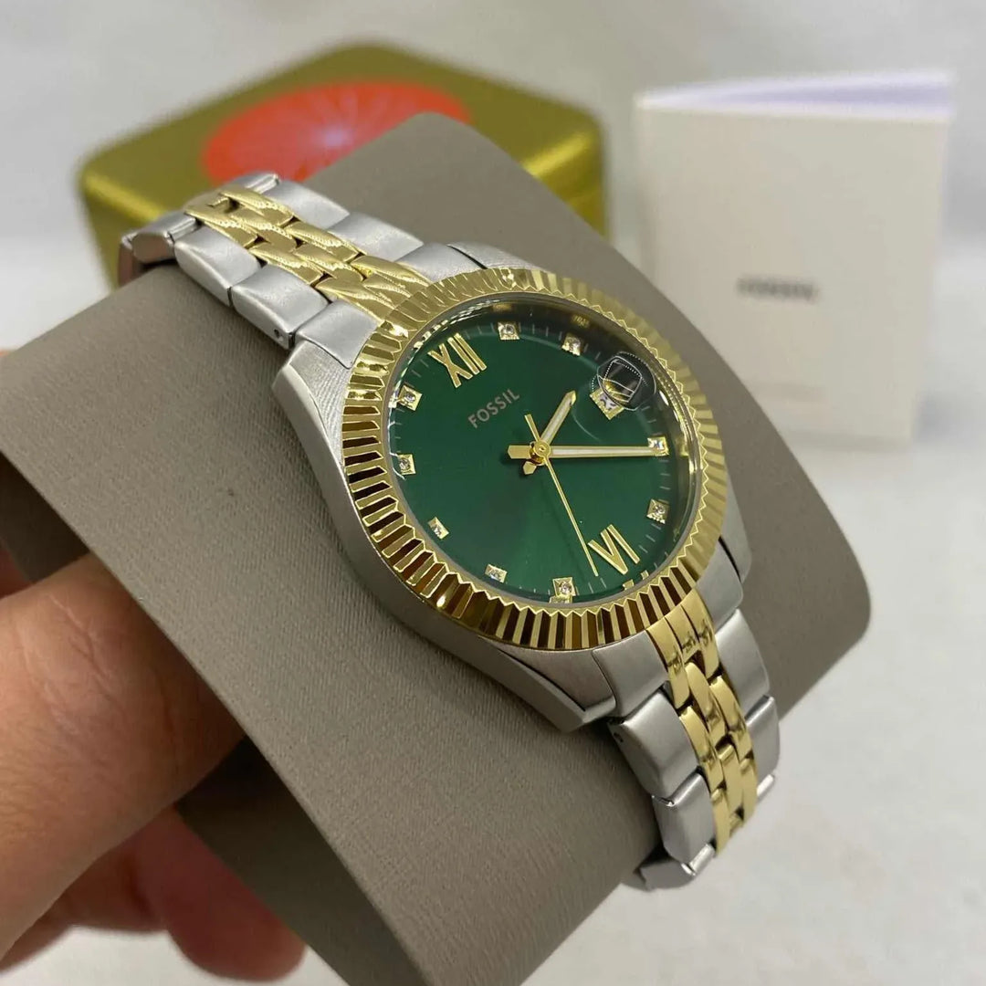 Fossil ES5388 Scarlette 32mm Green Dial Two Tone Stainless Steel Bracelet Women's Watch