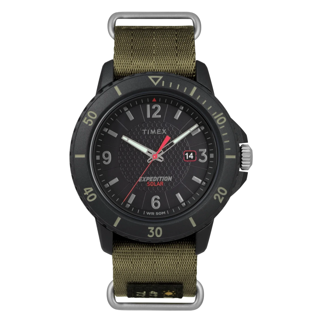 Timex Men's Gallatin TW4B14500 Solar Black Dial Green Nylon Strap