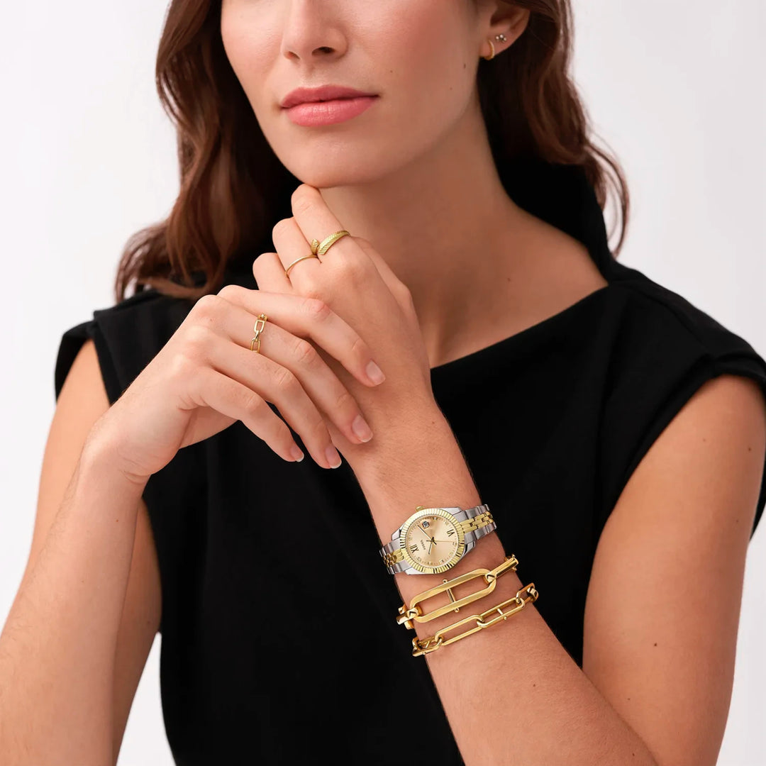 Fossil ES4949 Scarlette Mini Gold Dial Two Tone Stainless Steel Bracelet Women's Watch