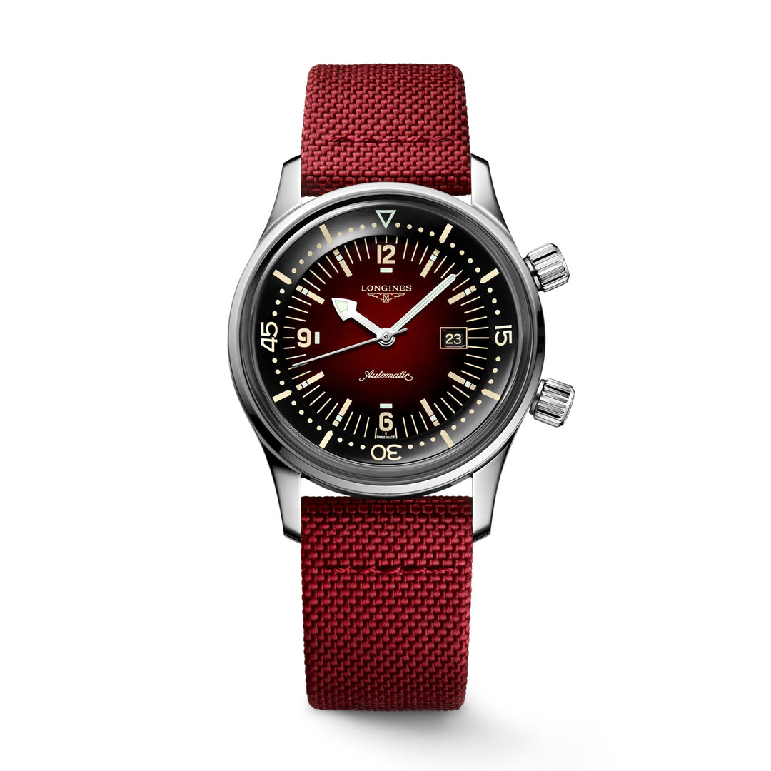 LONGINES L33744402 LEGEND DIVER Red Fabric Strap Watch Men's Watch - mzwatcheslk srilanka
