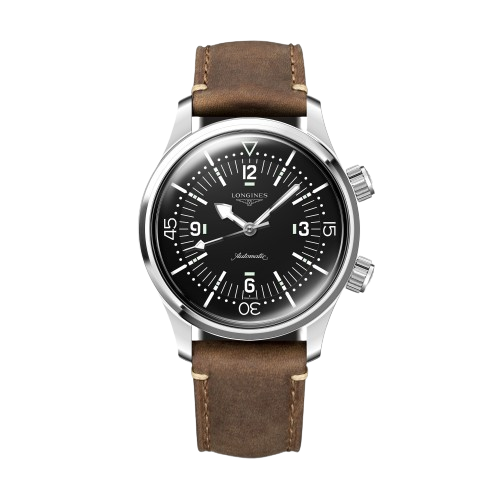 LONGINES L37644500 Legend Diver 39mm Black Dial Brown Leather Strap Men's Watch