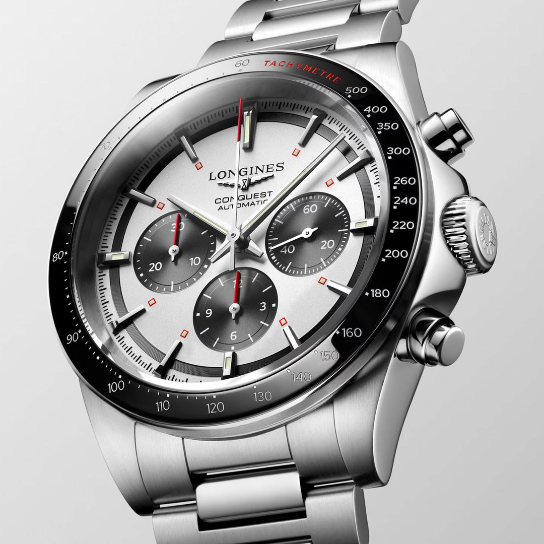 LONGINES L38354726 Conquest Automatic Chronograph 42mm Silver Dial Stainless Steel Bracelet Men's Watch
