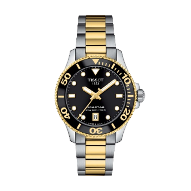 Tissot T1202102205100 Seastar 1000 36mm Black Dial Two Tone Stainless Steel Bracelet Men's Watch