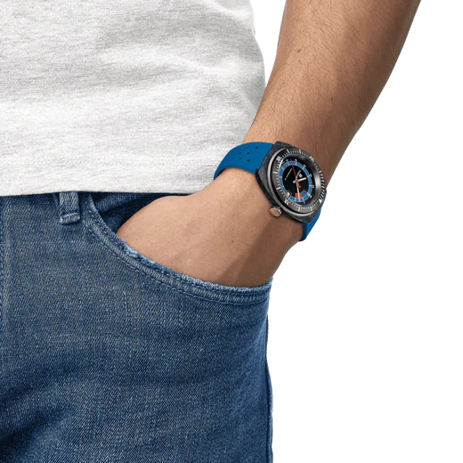 Tissot T1454079705701 Sideral S Powermatic 80 41mm Black Dial Blue Rubber Strap Men's Watch