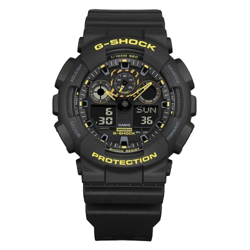 Casio GA-100CY-1AER G Shock Caution Yellow Shock Resistant Black Silicone Men's Watch