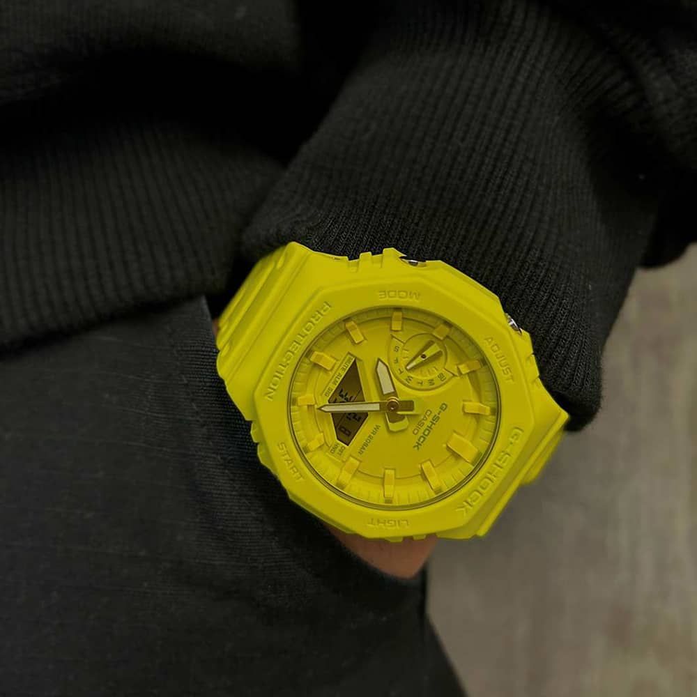 Casio GA-2100-9A9ER G Shock One Tone 2100 Series Volt Yellow Dual Display Men's Watch