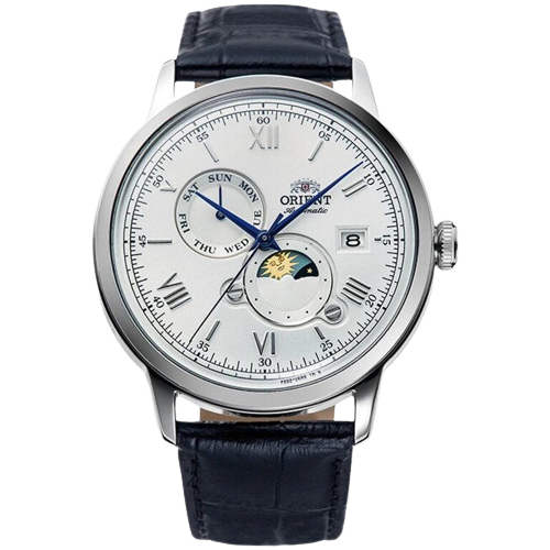 ORIENT RA-AK0802S Bambino Sun and Moon Classic 41.5mm Black Leather Strap Men's Watch